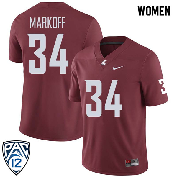 Women #34 Clay Markoff Washington State Cougars College Football Jerseys Sale-Crimson